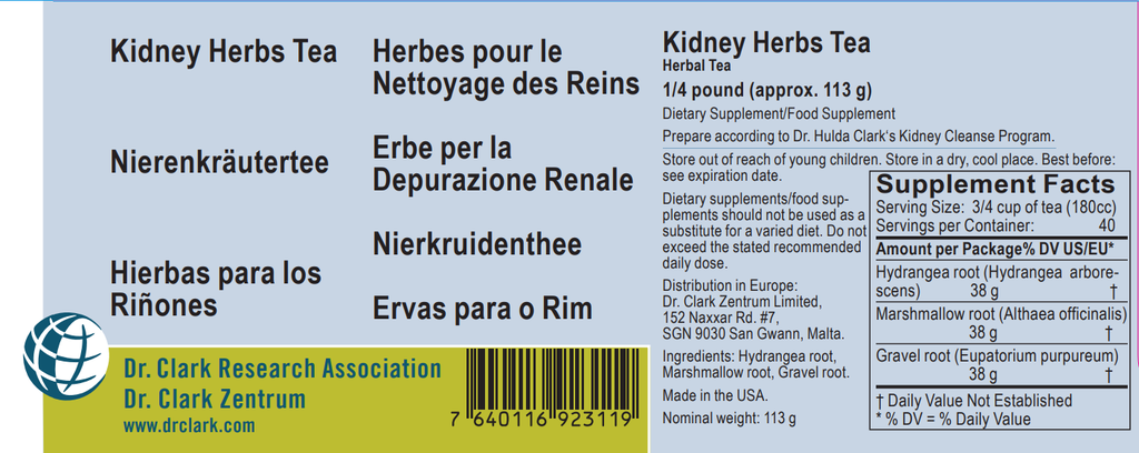 Kidney Root Herbs Combination according to Dr. Hulda Clark, 1/4 lb (113 g)
